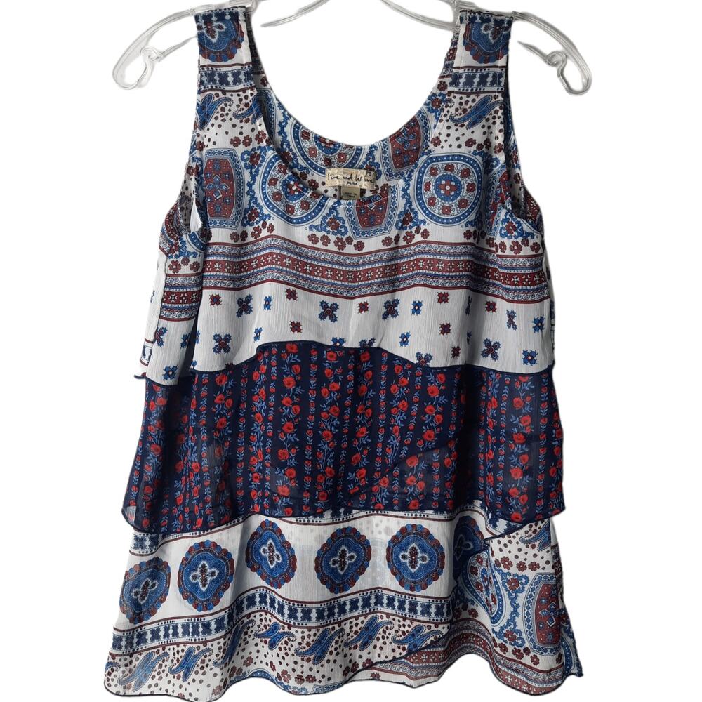 Live and Let Live sleeveless red white blue layered top PS